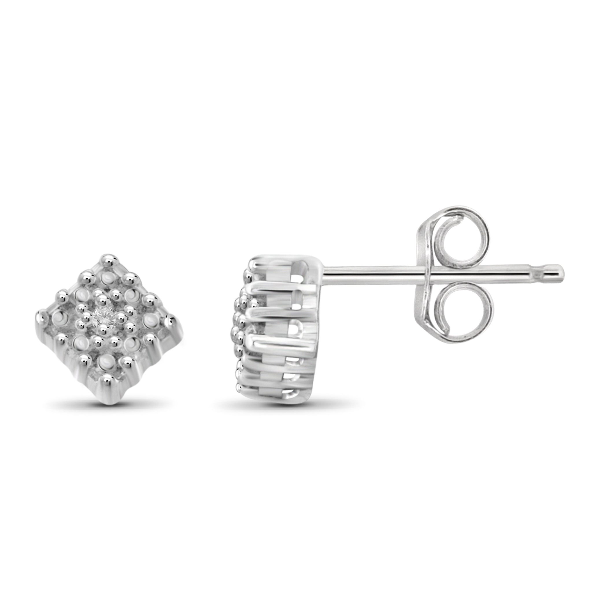 JewelonFire Accent White Diamond Sterling Silver Square Shape Earrings