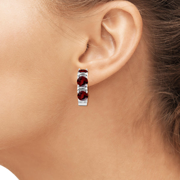 JewelonFire 4 3/4 Carat T.G.W. Garnet Sterling Silver Hoop Earrings - Assorted Colors