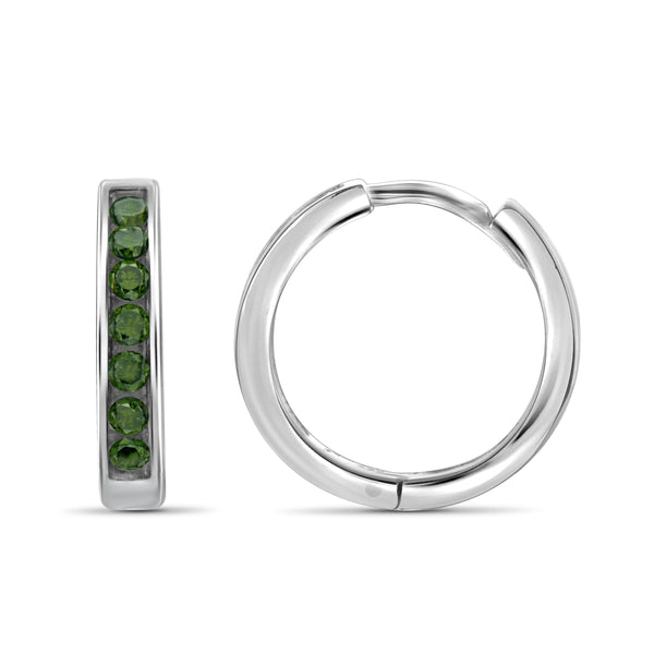 JewelonFire 1/2 Carat T.W. Green Diamond Sterling Silver Hoop Earrings