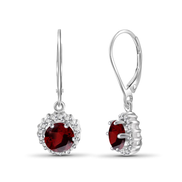 JewelonFire 1 1/2 Carat T.G.W. Garnet And White Diamond Accent Sterling Silver Drop Earrings - Assorted Colors