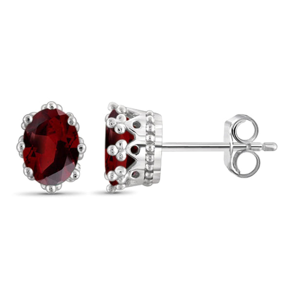 JewelonFire 2.00 Carat T.G.W. Garnet Sterling Silver Crown Earrings - Assorted Colors