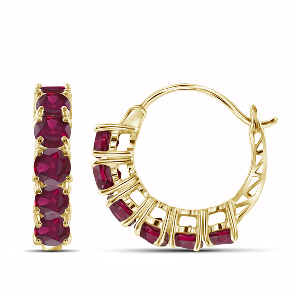 JewelonFire 4 Carat T.G.W. Ruby Sterling Silver Hoop Earrings - Assorted Colors