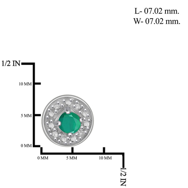 JewelonFire 1/4 Carat T.G.W. Emerald and White Diamond Accent Sterling Silver Stud Earrings - Assorted Colors