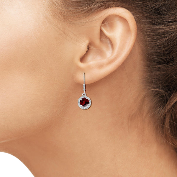 JewelonFire 1 1/5 Carat T.G.W. Garnet and White Diamond Accent Sterling Silver Dangle Earrings - Assorted Colors