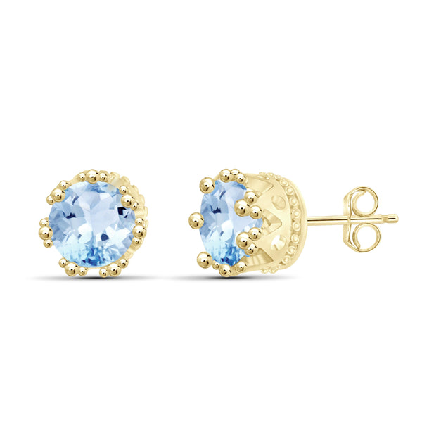 JewelonFire 3 1/5 Carat T.G.W. Sky Blue Topaz Sterling Silver Stud Earrings - Assorted Colors