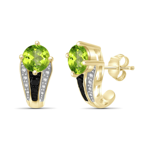 JewelonFire 1 1/2 Carat T.G.W. Peridot And Black Diamond Accent Sterling Silver J Hoop Earrings - Assorted Colors