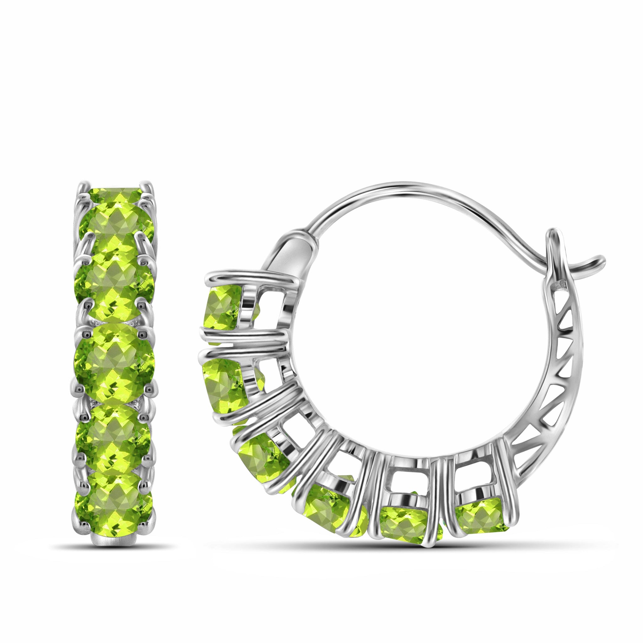 JewelonFire 3.00 Carat T.G.W. Peridot Sterling Silver Hoop Earrings - Assorted Colors