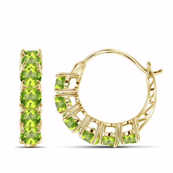 JewelonFire 3.00 Carat T.G.W. Peridot Sterling Silver Hoop Earrings - Assorted Colors