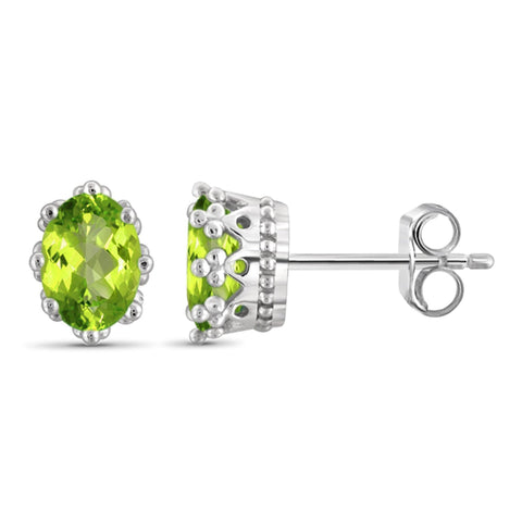 JewelonFire 1 1/2 Carat T.G.W. Peridot Sterling Silver Crown Earrings - Assorted Colors