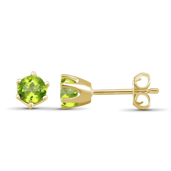 JewelonFire 1.00 Carat T.G.W. Peridot Sterling Silver Stud Earrings - Assorted Colors