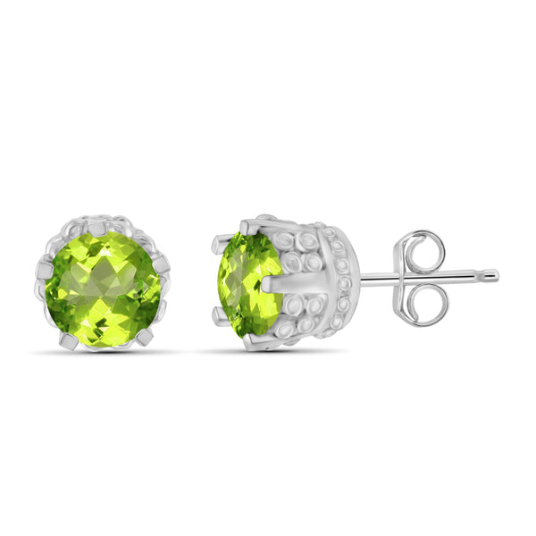 JewelonFire 1 1/2 Carat T.G.W. Peridot Sterling Silver Crown Earrings - Assorted Colors