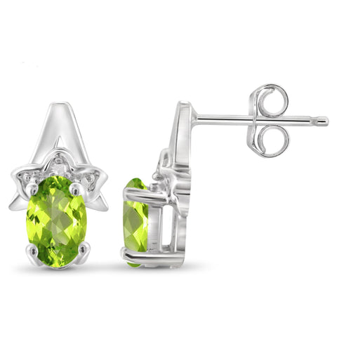 JewelonFire 1.00 Carat T.G.W. Peridot And White Diamond Accent Sterling Silver Earrings - Assorted Colors