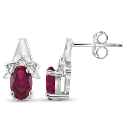 JewelonFire 0.90 Carat T.G.W. Ruby and White Diamond Accent Sterling Silver Earrings - Assorted Colors