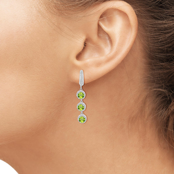 JewelonFire 2 3/4 Carat T.G.W. Peridot and White Diamond Accent Sterling Silver Dangle Earrings - Assorted Colors