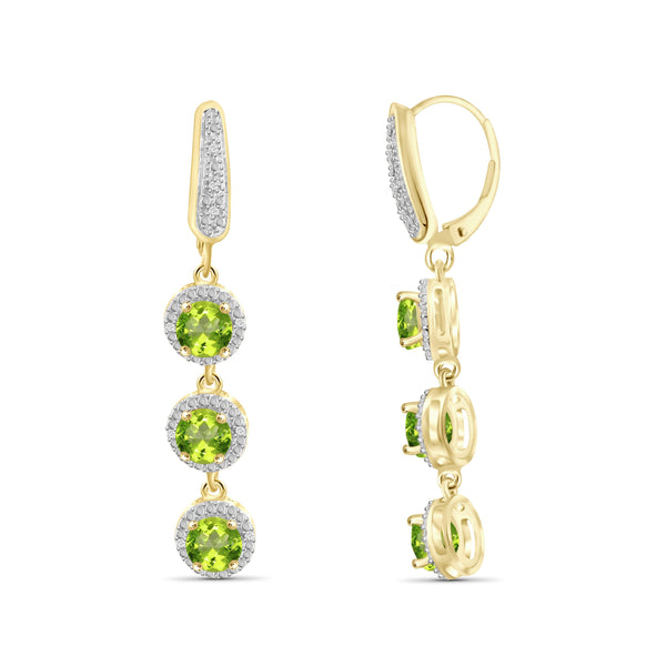 JewelonFire 2 3/4 Carat T.G.W. Peridot and White Diamond Accent Sterling Silver Dangle Earrings - Assorted Colors