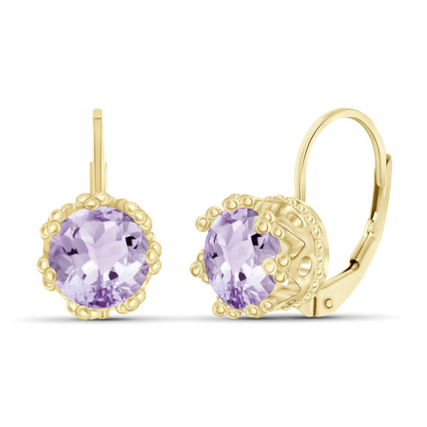 JewelonFire 2 1/2 Carat T.G.W. Pink Amethyst Sterling Silver Crown Earrings - Assorted Colors