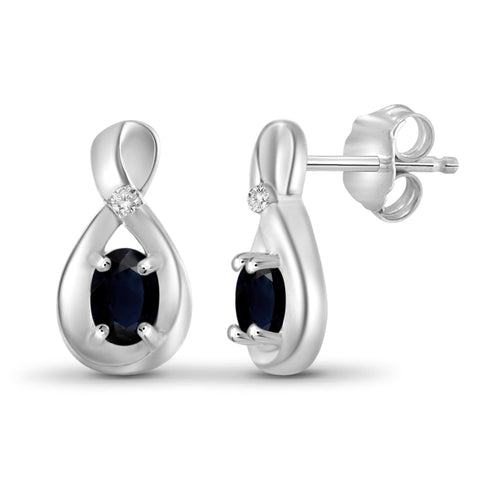 JewelonFire 0.60 Carat T.G.W. Sapphire and White Diamond Accent Sterling Silver Earrings - Assorted Colors