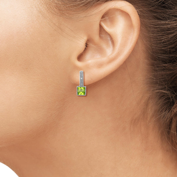 JewelonFire 1.00 Carat T.G.W. Peridot And White Diamond Accent Sterling Silver Hoop Earrings - Assorted Colors