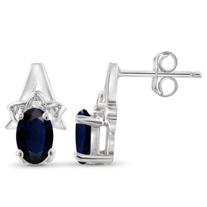 JewelonFire 1.30 Carat T.G.W. Sapphire and White Diamond Accent Sterling Silver Earrings - Assorted Colors