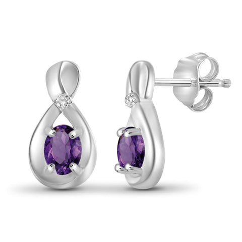 JewelonFire 1/2 Carat T.G.W. Amethyst and White Diamond Accent Sterling Silver Earrings - Assorted Colors