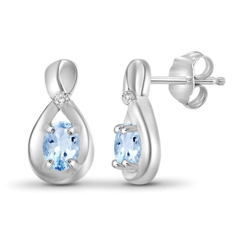 JewelonFire 1/2 Carat T.G.W. Sky Blue Topaz and White Diamond Accent Sterling Silver Earrings - Assorted Colors