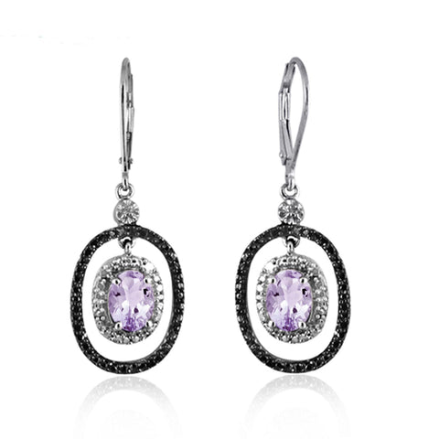 JewelonFire 2 1/5 Carat T.G.W. Pink Amethyst And White Diamond Accent Sterling Silver Dangle Earrings - Assorted Colors