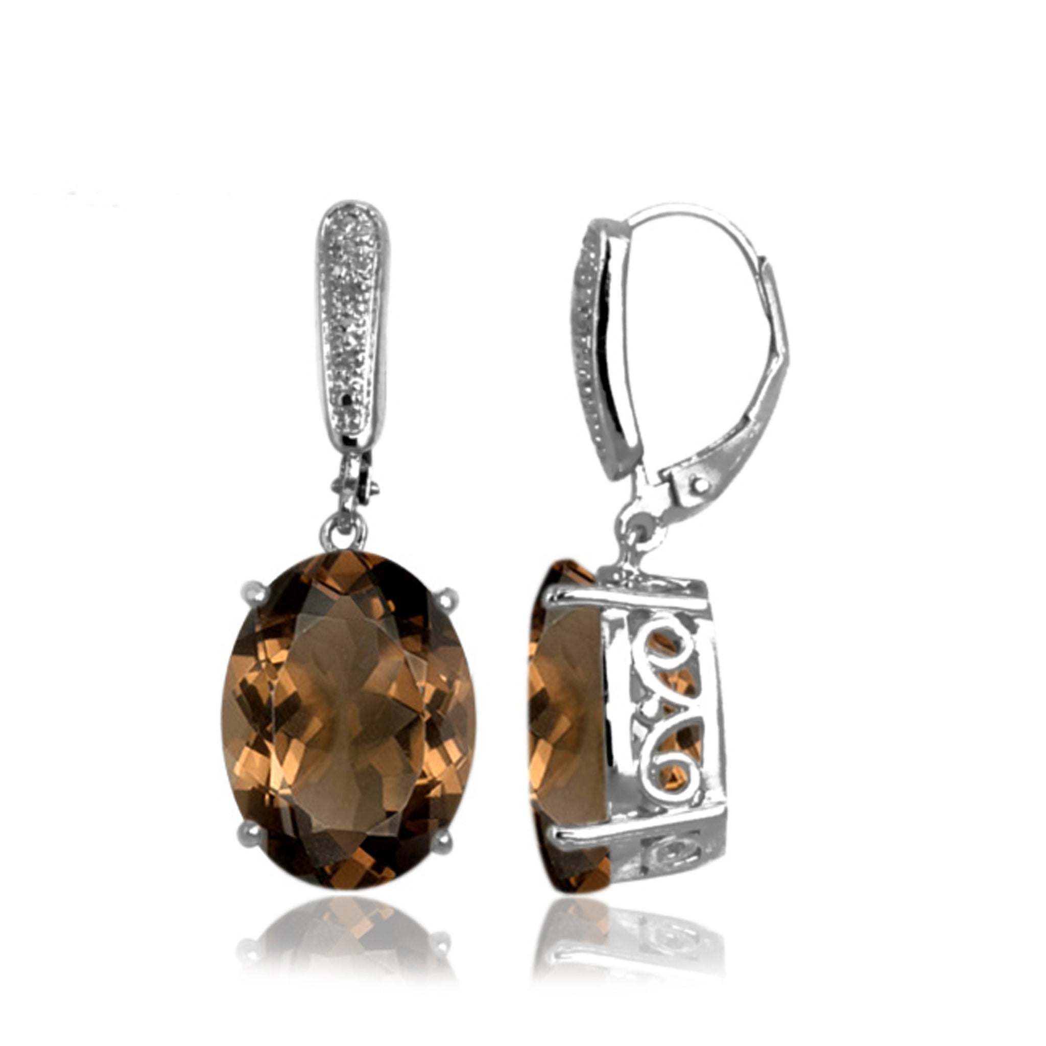 JewelonFire 17.00 Carat T.G.W. Smoky Quartz Sterling Silver Dangle Earrings - Assorted Colors