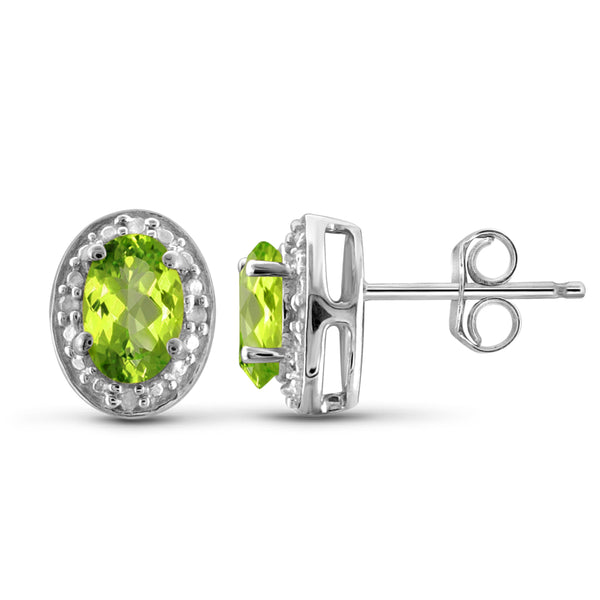 JewelonFire 1.00 Carat T.G.W. Peridot And White Diamond Accent Sterling Silver Stud Earrings - Assorted Colors