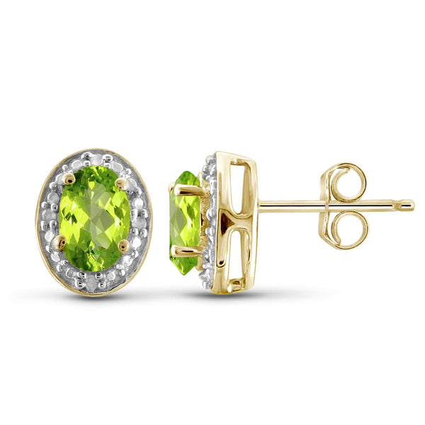 JewelonFire 1.00 Carat T.G.W. Peridot And White Diamond Accent Sterling Silver Stud Earrings - Assorted Colors