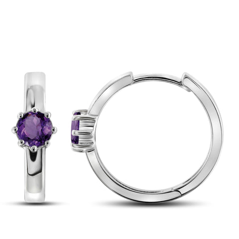 JewelonFire 3/4 Carat T.G.W. Amethyst Sterling Silver Hoop Earrings - Assorted Colors