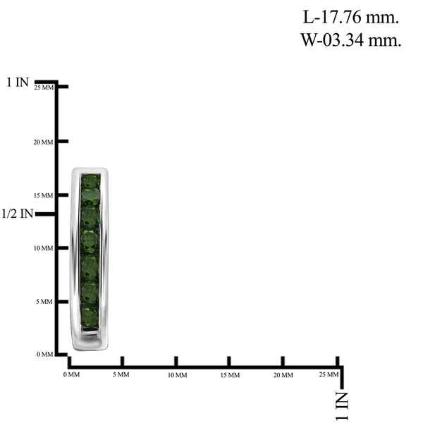 JewelonFire 1.00 Carat T.W. Green Diamond Sterling Silver Hoop Earrings