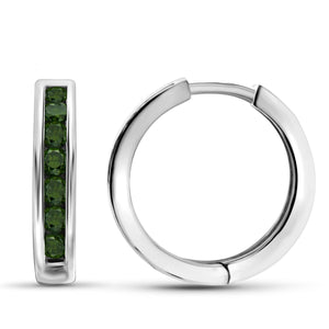 JewelonFire 1.00 Carat T.W. Green Diamond Sterling Silver Hoop Earrings