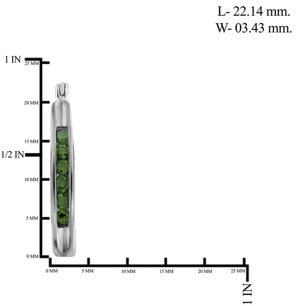 JewelonFire 1/2 Carat T.W. Green Diamond Sterling Silver Hoop Earrings