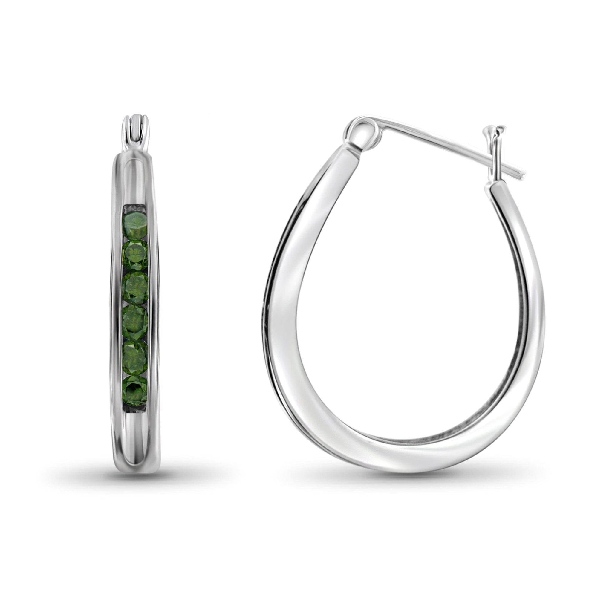 JewelonFire 1/2 Carat T.W. Green Diamond Sterling Silver Hoop Earrings