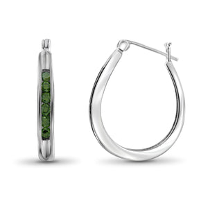 JewelonFire 1/2 Carat T.W. Green Diamond Sterling Silver Hoop Earrings