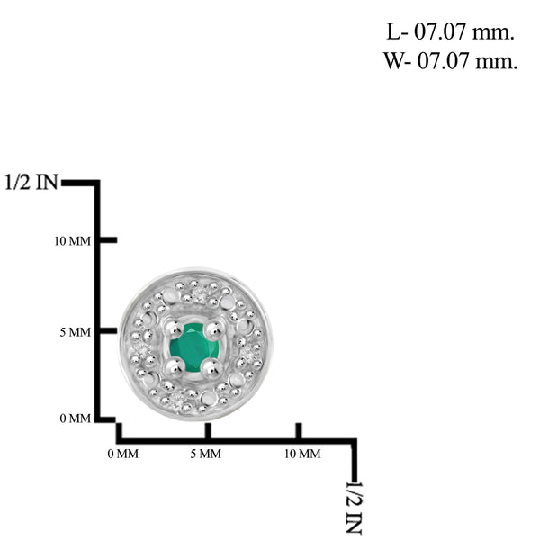 JewelonFire 1/7 Carat T.G.W. Emerald and White Diamond Accent Sterling Silver Halo Stud Earrings - Assorted Colors