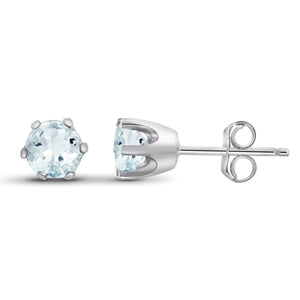 JewelonFire 3/4 Carat T.G.W. Aquamarine Sterling Silver Stud Earrings - Assorted Colors