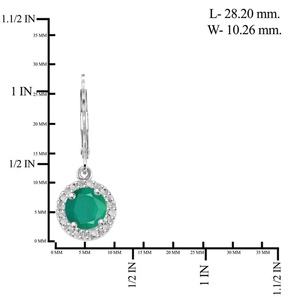 JewelonFire 1 Carat T.G.W. Emerald and White Diamond Accent Sterling Silver Halo Earrings - Assorted Colors