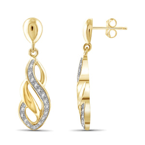 JewelonFire White Diamond Accent 14kt Gold Plated Brass Drop Earrings