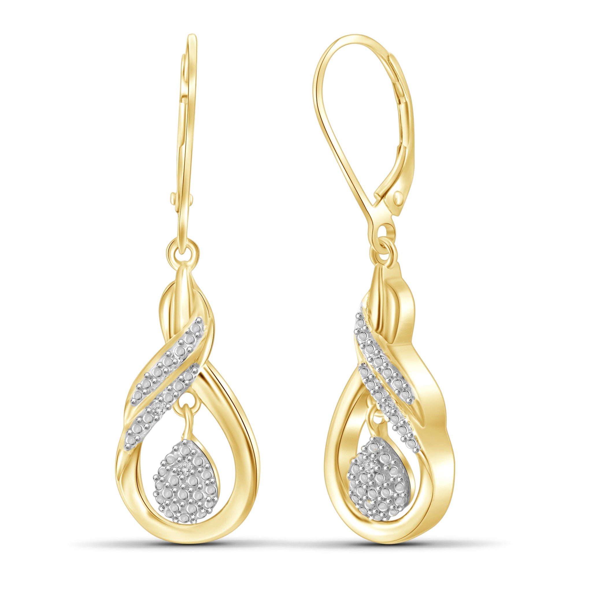 JewelonFire White Diamond Accent 14kt Gold Plated Brass Dangle Earrings