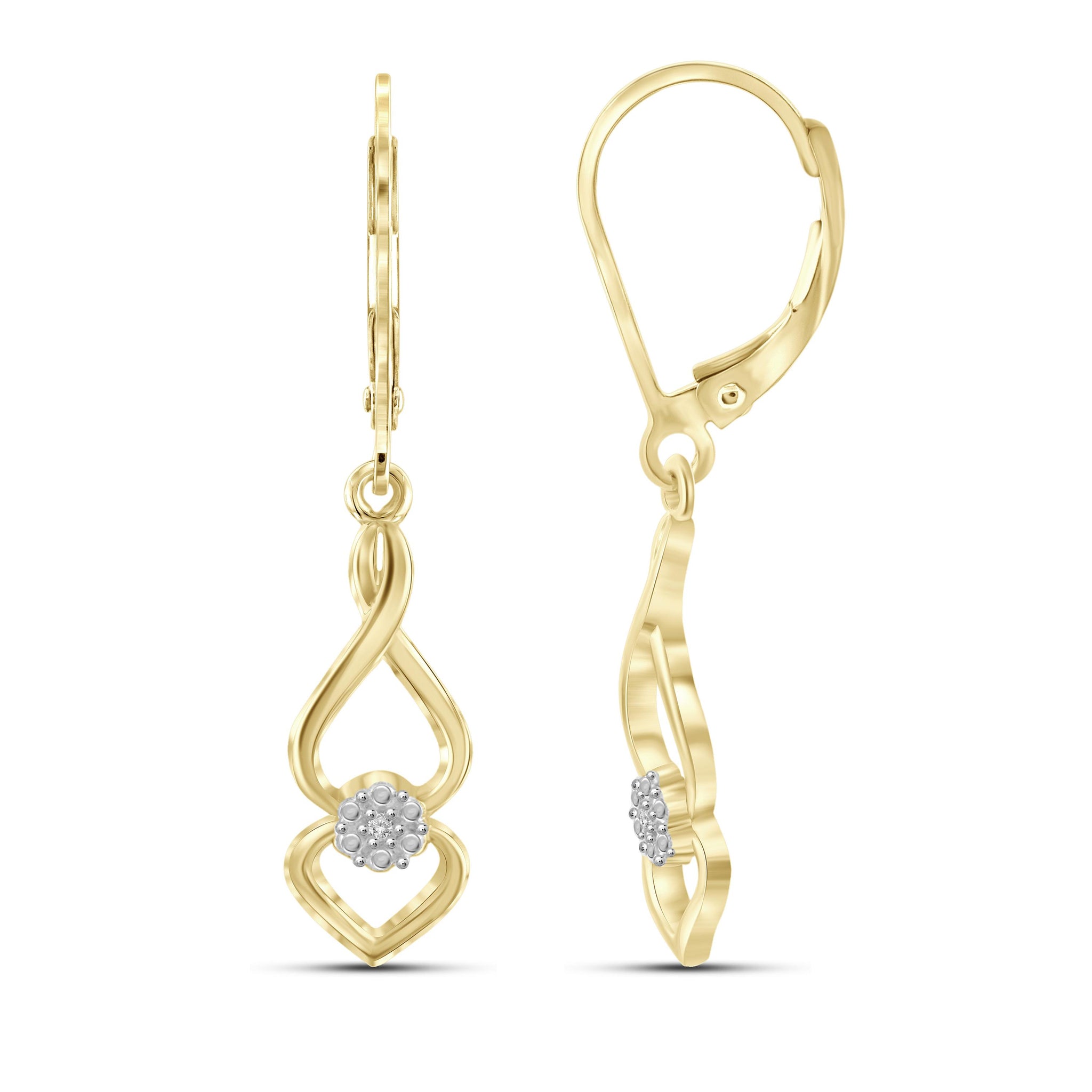 JewelonFire White Diamond Accent 14kt Gold Plated Brass Dangle Earrings