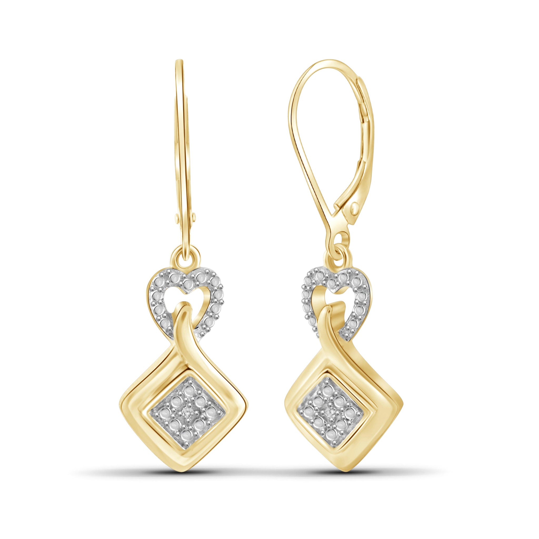 JewelonFire White Diamond Accent 14kt Gold Plated Brass Dangle Earrings