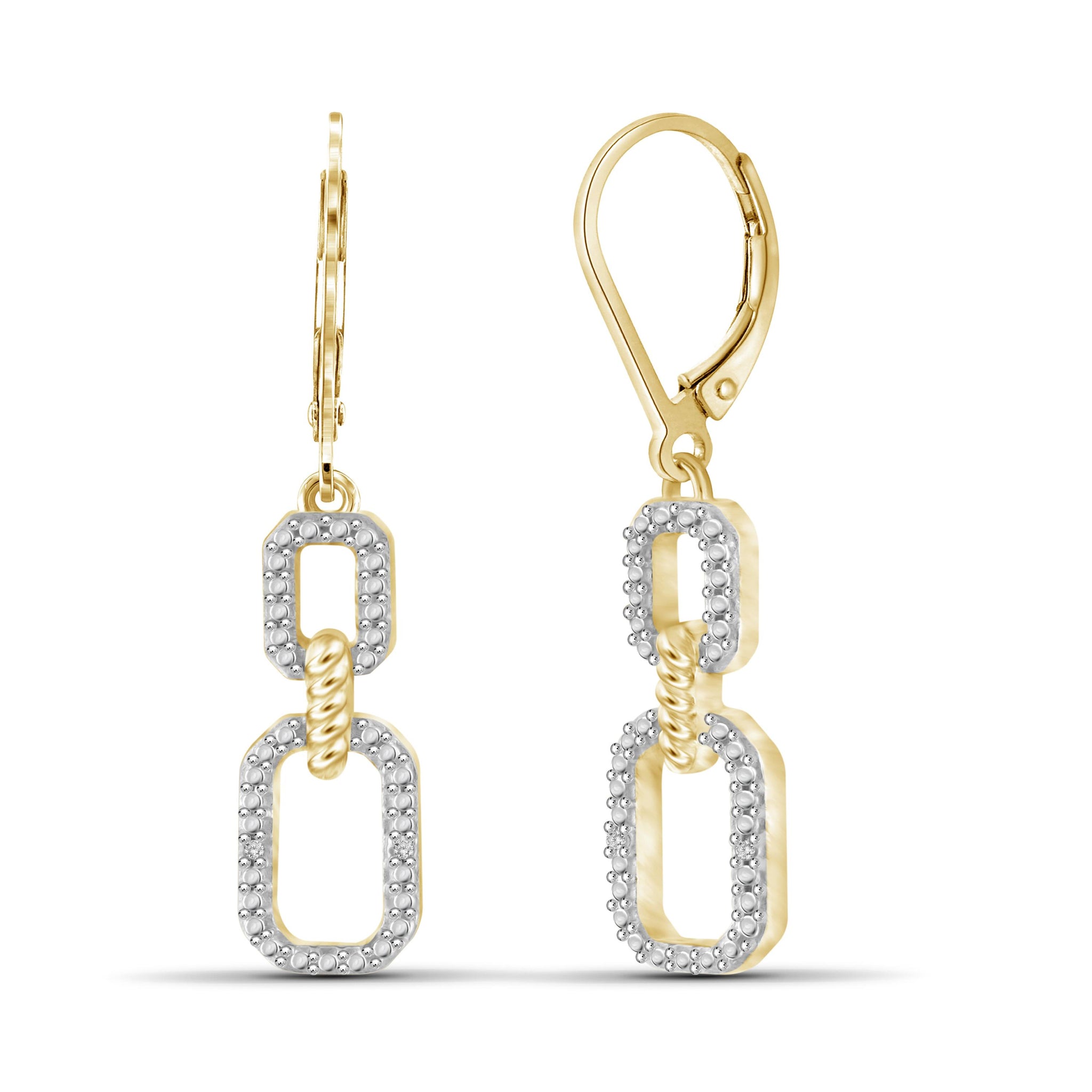 JewelonFire White Diamond Accent 14kt Gold Plated Brass Dangle Earrings