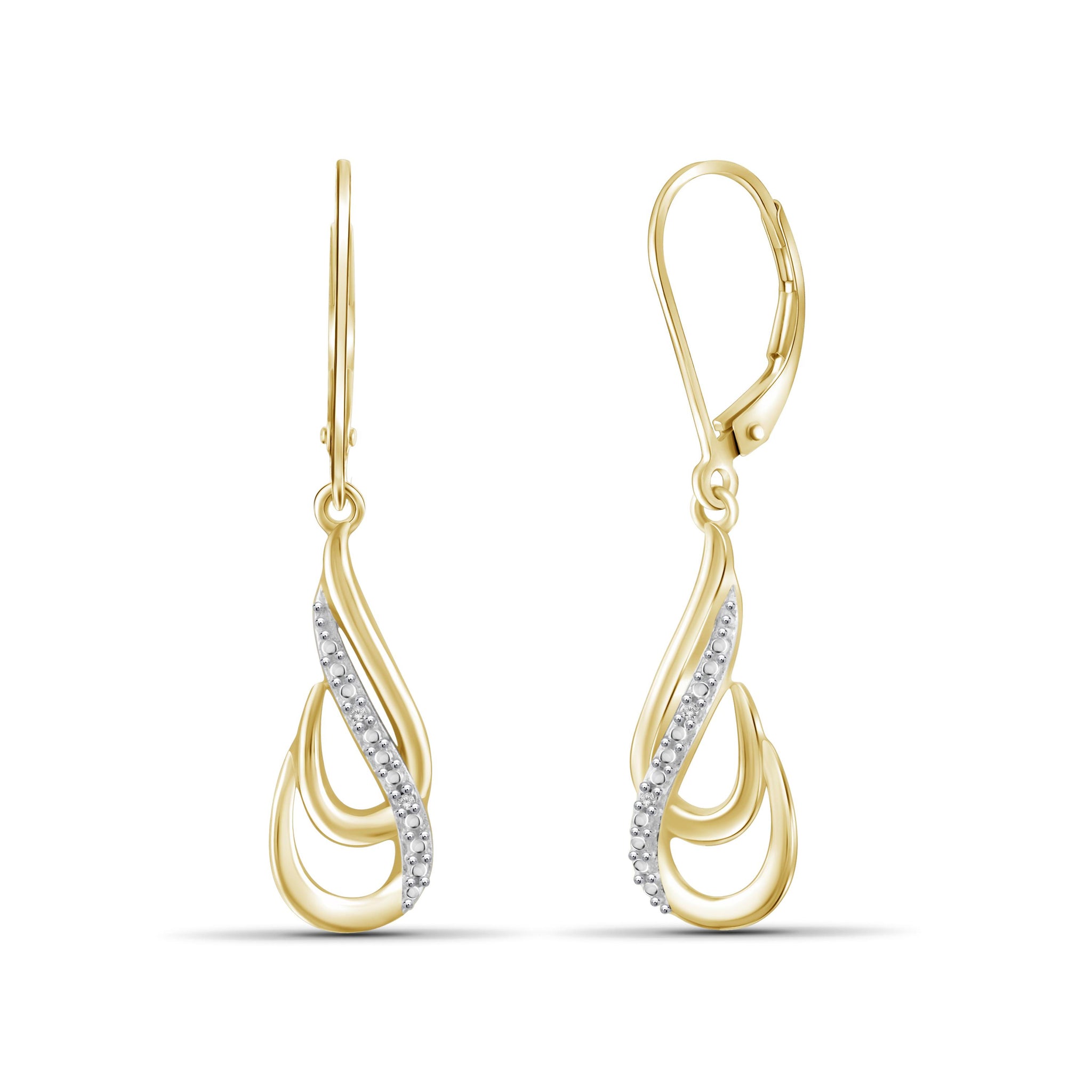 JewelonFire White Diamond Accent 14kt Gold Plated Brass Dangle Earrings