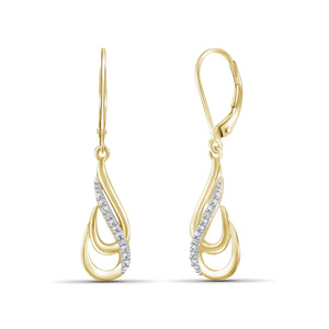 JewelonFire White Diamond Accent 14kt Gold Plated Brass Dangle Earrings