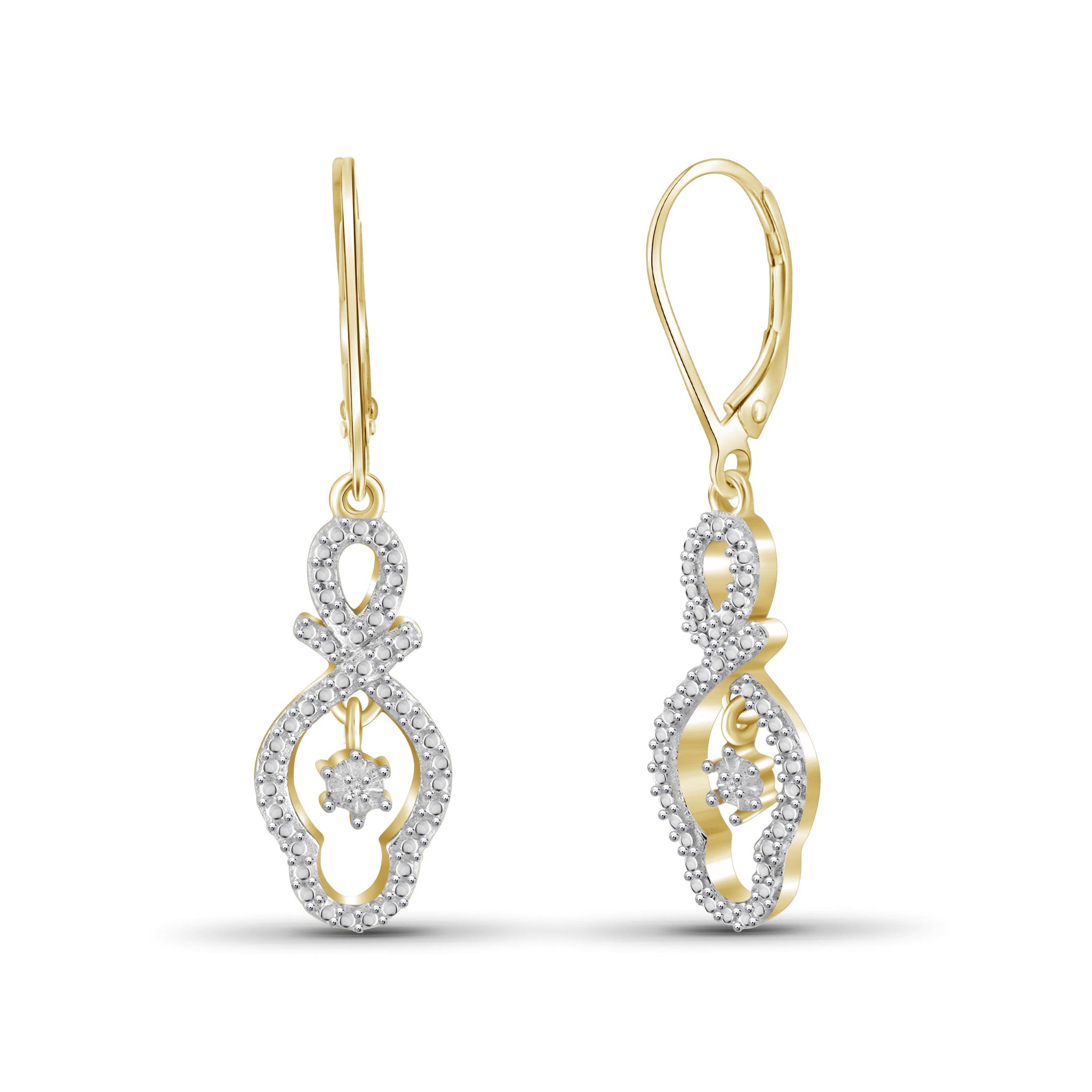 JewelonFire White Diamond Accent 14kt Gold Plated Brass Dangle Earrings