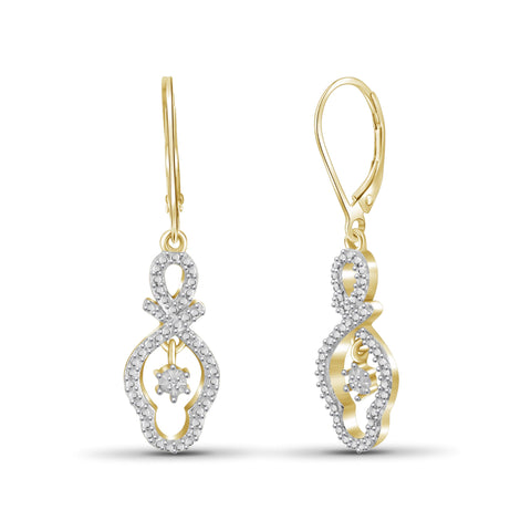 JewelonFire White Diamond Accent 14kt Gold Plated Brass Dangle Earrings