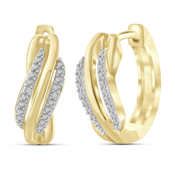 JewelonFire White Diamond Accent 14kt Gold Plated Brass Hoop Earrings