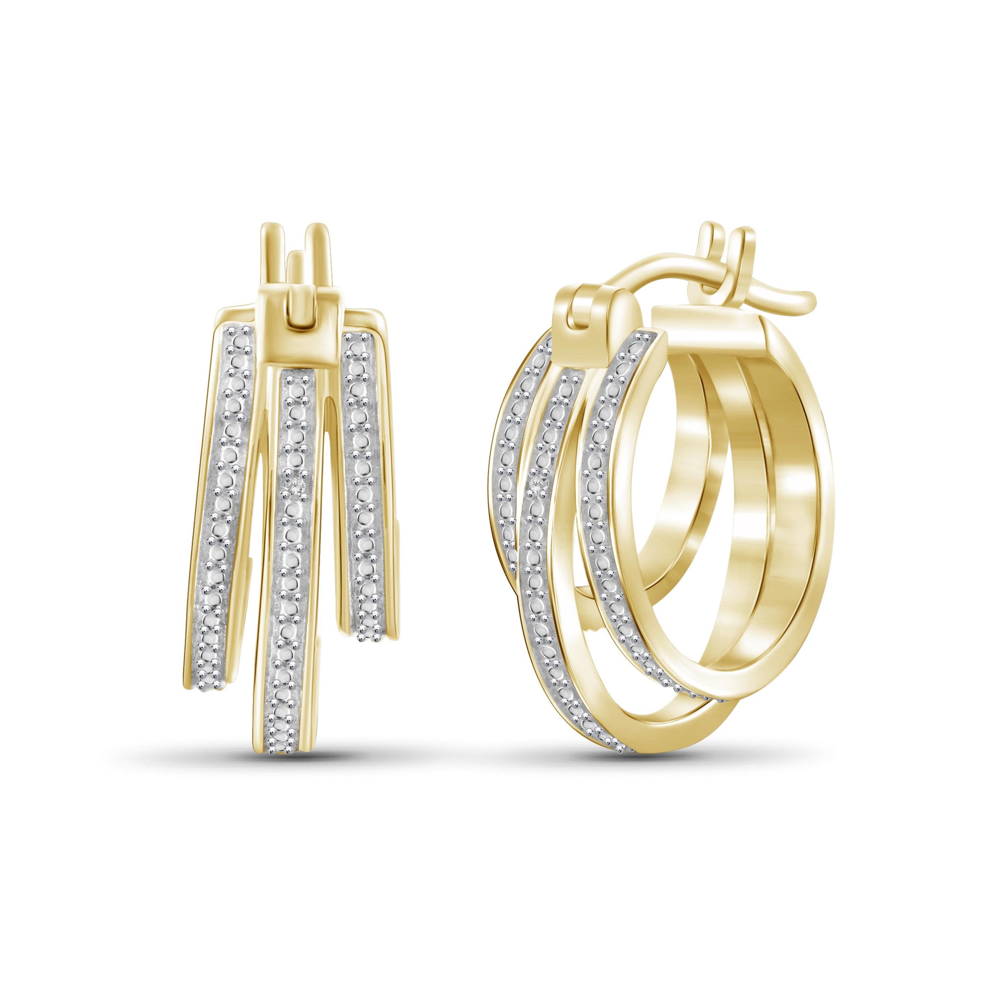 JewelonFire White Diamond Accent 14kt Gold Plated Brass Hoop Earrings