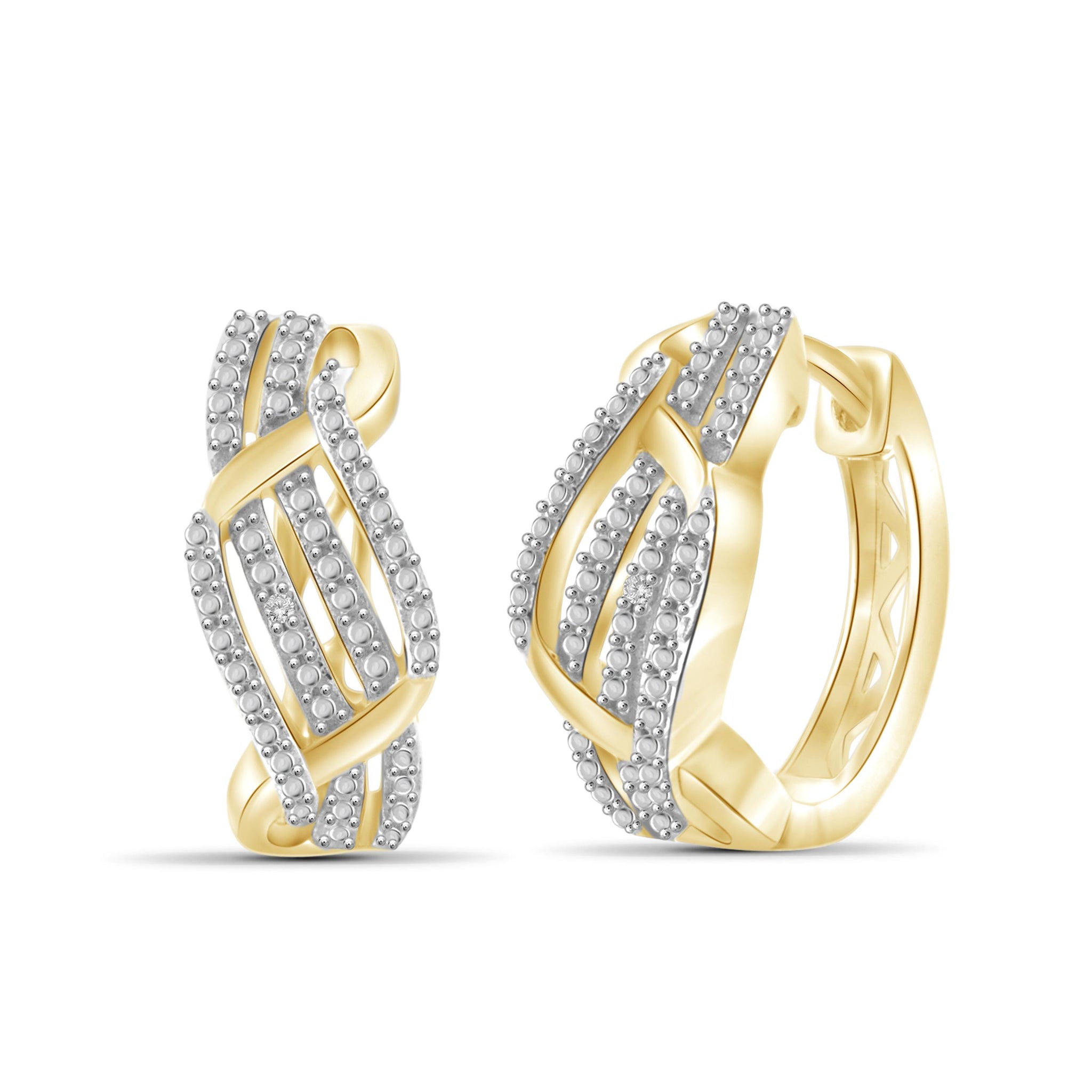 JewelonFire White Diamond Accent 14kt Gold Plated Brass Hoop Earrings